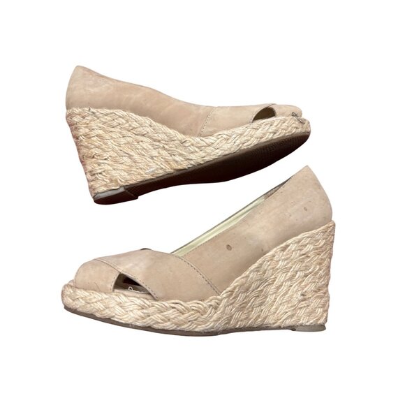 Antonio Melani Nude Leather Espadrille Wedge Peep Toe Heels Size 8 - Picture 5 of 8
